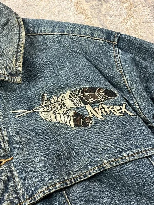 Vintage Avirex USA New York Embroidered Men’s Blue Khaki Denim Jacket Size XXL – photo 2